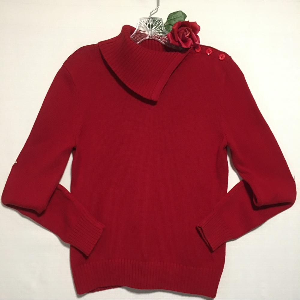 Chaps Red Pullover Cotton Sweater Asymmetrical Lg… - image 2